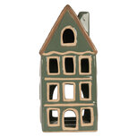 Clayre & Eef | Theelichthouder Kerst Huisje Groen Bruin 9x8x19 cm | 6CE2312 Clayre & Eef | Theelichthouder Kerst Huisje Groen Bruin 9x8x19 cm | 6CE2312