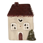 Clayre & Eef | Decoratie Huisje met LED Beige Rood 7x6x10 cm | 6CE2269 Clayre & Eef | Decoratie Huisje met LED Beige Rood 7x6x10 cm | 6CE2269