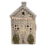 Clayre & Eef | Decoratie Huisje met LED Grijs Groen 6x6x11 cm | 6CE2274 Clayre & Eef | Decoratie Huisje met LED Grijs Groen 6x6x11 cm | 6CE2274