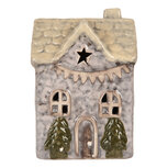 Clayre & Eef | Decoratie Huisje met LED Grijs Beige 6x6x10 cm | 6CE2275 Clayre & Eef | Decoratie Huisje met LED Grijs Beige 6x6x10 cm | 6CE2275