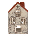 Clayre & Eef | Theelichthouder Kerst Huisje Grijs Rood 8x7x13 cm | 6CE2284 Clayre & Eef | Theelichthouder Kerst Huisje Grijs Rood 8x7x13 cm | 6CE2284