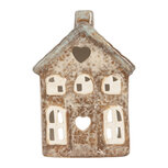 Clayre & Eef | Theelichthouder Kerst Huisje Beige Groen 9x6x13 cm | 6CE2291 Clayre & Eef | Theelichthouder Kerst Huisje Beige Groen 9x6x13 cm | 6CE2291