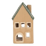 Clayre & Eef | Theelichthouder Kerst Huisje Beige Groen 6x6x11 cm | 6CE2307 Clayre & Eef | Theelichthouder Kerst Huisje Beige Groen 6x6x11 cm | 6CE2307