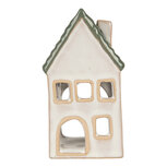 Clayre & Eef | Theelichthouder Kerst Huisje Grijs Groen 7x7x13 cm | 6CE2308 Clayre & Eef | Theelichthouder Kerst Huisje Grijs Groen 7x7x13 cm | 6CE2308