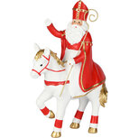 Dekoratief | Sint op paard, rood/wit, resina, 16x10x24cm | A255068 Dekoratief | Sint op paard, rood/wit, resina, 16x10x24cm | A255068