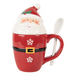Clayre & Eef | Mok met deksel en lepel Rood Wit 13x9x17 cm / 300 ml | 6CEMU0218 Clayre & Eef | Mok met deksel en lepel Rood Wit 13x9x17 cm / 300 ml | 6CEMU0218