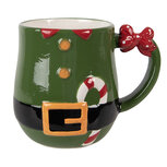 Clayre & Eef | Mok Groen Rood 13x9x10 cm / 400 ml | 6CEMU0220 Clayre & Eef | Mok Groen Rood 13x9x10 cm / 400 ml | 6CEMU0220