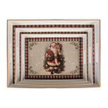Clayre & Eef | Decoratief Dienblad (set van 3) Beige Rood 40x30x4 / 35x25x4 / 30x20x4 cm | 66396 Clayre & Eef | Decoratief Dienblad (set van 3) Beige Rood 40x30x4 / 35x25x4 / 30x20x4 cm | 66396