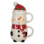 Mok met deksel Wit Rood Sneeuwpop Keramiek 13x9x22 cm / 300 ml / 375 ml Mok met deksel Wit Rood Sneeuwpop Keramiek 13x9x22 cm / 300 ml / 375 ml