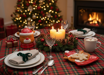 Set :  Voorraadpot + bordje rendier bruin rood wit 16 x 12 - 20,5 x 16 cm