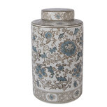 Clayre & Eef | Decoratie pot met deksel Wit Groen ø 18x30 cm | 6CE2372