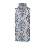 Clayre & Eef | Decoratie pot met deksel Wit Blauw 16x16x41 cm | 6CE2388L