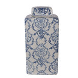 Clayre & Eef | Decoratie pot met deksel Wit Blauw 15x15x31 cm | 6CE2388S