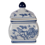 Clayre & Eef | Decoratie pot met deksel Wit Blauw 13x13x17 cm | 6CE2391