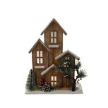 Sfeervol Houten Kersthuisjes tafereel met kerstbomen LED-verlichting | HCM24069 | Staand | Hendriks Deco