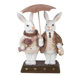 Clayre & Eef | Decoratie Konijnen met paraplu Wit Bruin 13x6x16 cm | 6PR5972