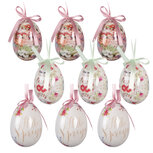 Clayre & Eef | Decoratie Hanger Ei (set 9) Wit Roze ø 5x8 cm | 66445