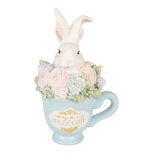 Clayre & Eef | Decoratie Konijn in mok Wit Blauw 11x9x16 cm | 6PR6076