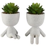 Dekoratief | Bloempot mannetje zittend, grijs, magnesium, 9x11x16cm, set van 2 stuks | A260861