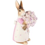 Dekoratief | Bunny m/boeketje, wit/roze/paars, resina, 13x12x23cm | A260810