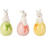 Dekoratief | Bunny op ei horen/zien/zwijgen, dolomiet, 8x7x15cm, set van 3 stuks | A260764