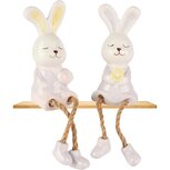 Dekoratief | Bunny m/bloem/hangbenen, dolomiet, 9x7x13cm, set van 2 stuks | A260762