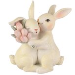 Dekoratief | Koppel bunny's m/tulpen, wit/roze, resina, 11x6x12cm | A260686