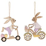 Dekoratief | Hanger bunny op fiets, hout, 20x9x1cm, set van 2 stuks | A260673