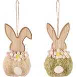 Dekoratief | Hanger bunny m/bloemetjes, hout, 7x14x1cm, set van 2 stuks | A260668