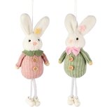Dekoratief | Hanger bunny, groen/roze/wit, stof, 8x24x5cm, set van 2 stuks | A260637