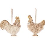 Dekoratief | Hanger kipje, wit/naturel, hout, 11x11x1cm, set van 2 stuks | A260628