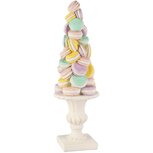 Dekoratief | Kegel vorm op voet m/macarons, wit/roze/blauw, resina, 13x12x39cm | A260602