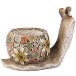 Dekoratief | Bloempot slak m/bloemen, grijs, magnesium, 34x20x27cm | A260533