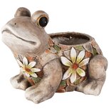 Dekoratief | Bloempot kikker m/bloemen, grijs, magnesium, 33x27x25cm | A260531