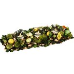 Dekoratief | Tafelstuk m/eitjes/bloemen, groen/geel, pvc/glas, 39x13x7cm | A260831