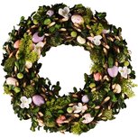 Dekoratief | Krans m/eitjes/bloemen, groen/roze/wit, pvc, 32x32cm | A260825