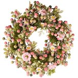 Dekoratief | Krans m/bloemen/bessen, roze/groen, pvc, 31x31cm | A260817