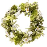 Dekoratief | Krans m/bloemen, wit/groen, pvc, 32x32cm | A260815