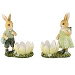 Dekoratief | Eierdopje bunny m/tulp, wit/groen, resina, 9x6x12cm, set van 2 stuks | A260697