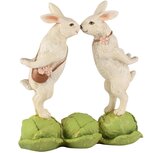 Dekoratief | Koppel bunny's op kooltjes, wit/groen, resina, 13x6x15cm | A260684