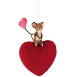 Dekoratief | Hanger hart m/muisje, rood, stof, 19x7x32cm | A260075