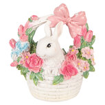 Clayre & Eef | Decoratie Konijn in mandje Wit Roze 15x9x16 cm | 6PR6068