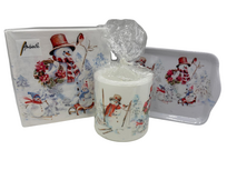 Set: Kaars - 20 servetten - dienblad Sporty snowmen | 392304 | Ambiente