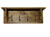 Landelijke Houten Wandkapstok (59,5 cm) - 4 Haken & Plank