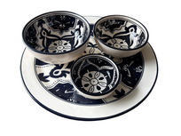 Tapas Party set 4 delig Black Fond aardewerk hapjes bord en schaaltjes zwart wit | TP.PY.BF4 | Dishes & Deco