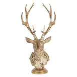 Clayre & Eef | Kerstdecoratie Beeld Rendier Goudkleurig Wit 24x19x52 cm | 6PR6259