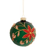 Dekoratief | Hanger bal m/bloem, groen/rood/goud, glas, 8x8x8cm | A269043