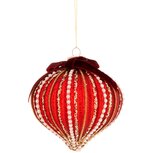 Dekoratief | Hanger bal m/parels, rood, glas, 10x10cm | A269041