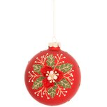 Dekoratief | Hanger bal m/bloem, rood/groen, glas, 8x8x8cm | A269040