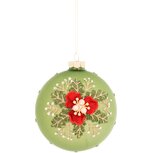 Dekoratief | Hanger bal m/bloem, groen/rood, glas, 8x8x8cm | A269039